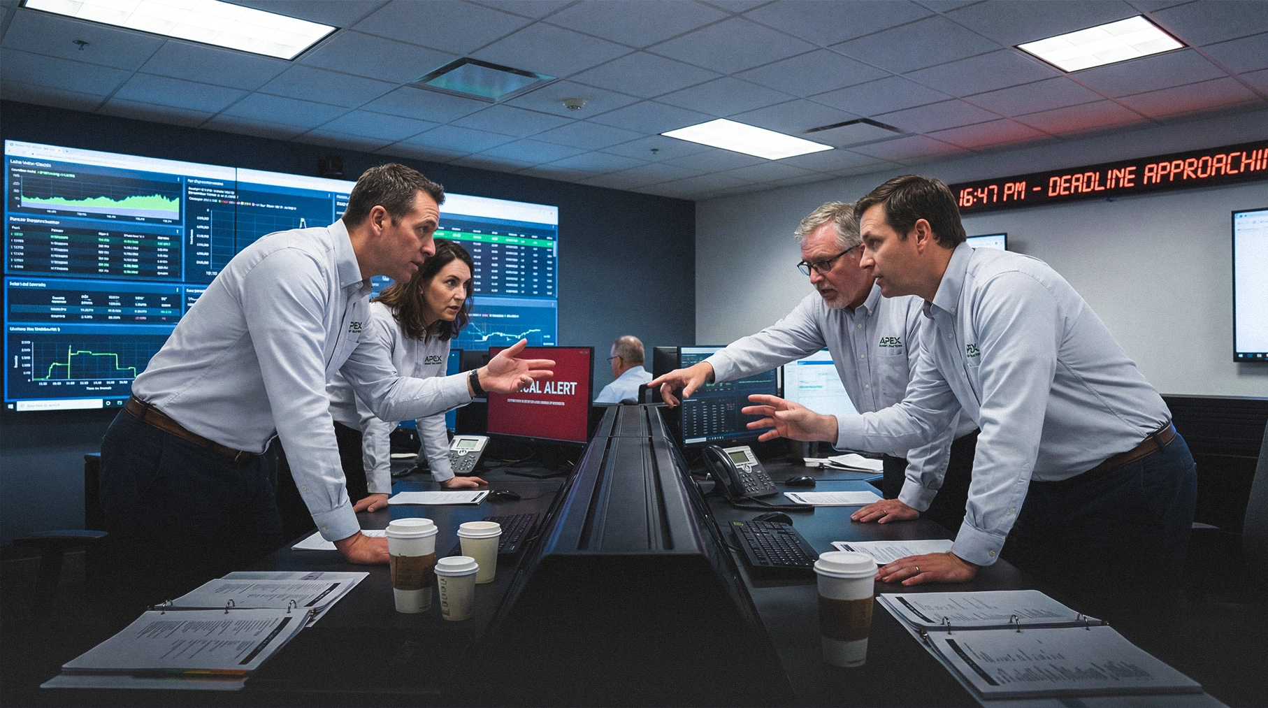 Leadership team reviewing safety-critical decisions under operational and schedule pressure